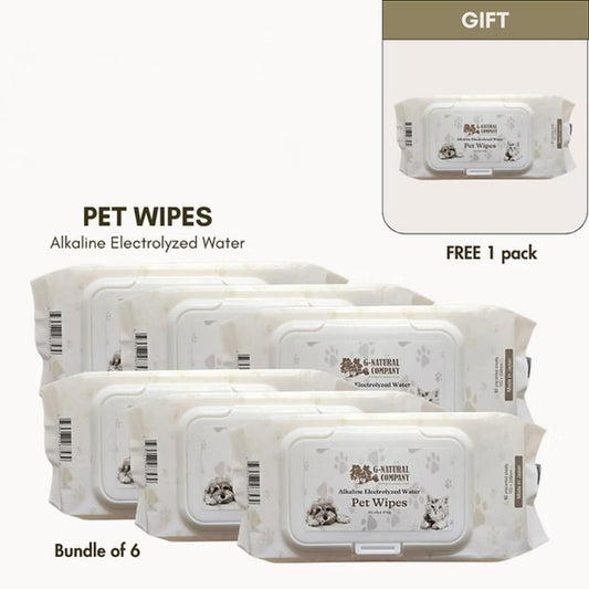 G-Natural Pet Wipes (Alkaline Electrolyzed Water) for Dogs and Cats —bundle of 6, fragrance-free and alcohol-free, made in Japan.