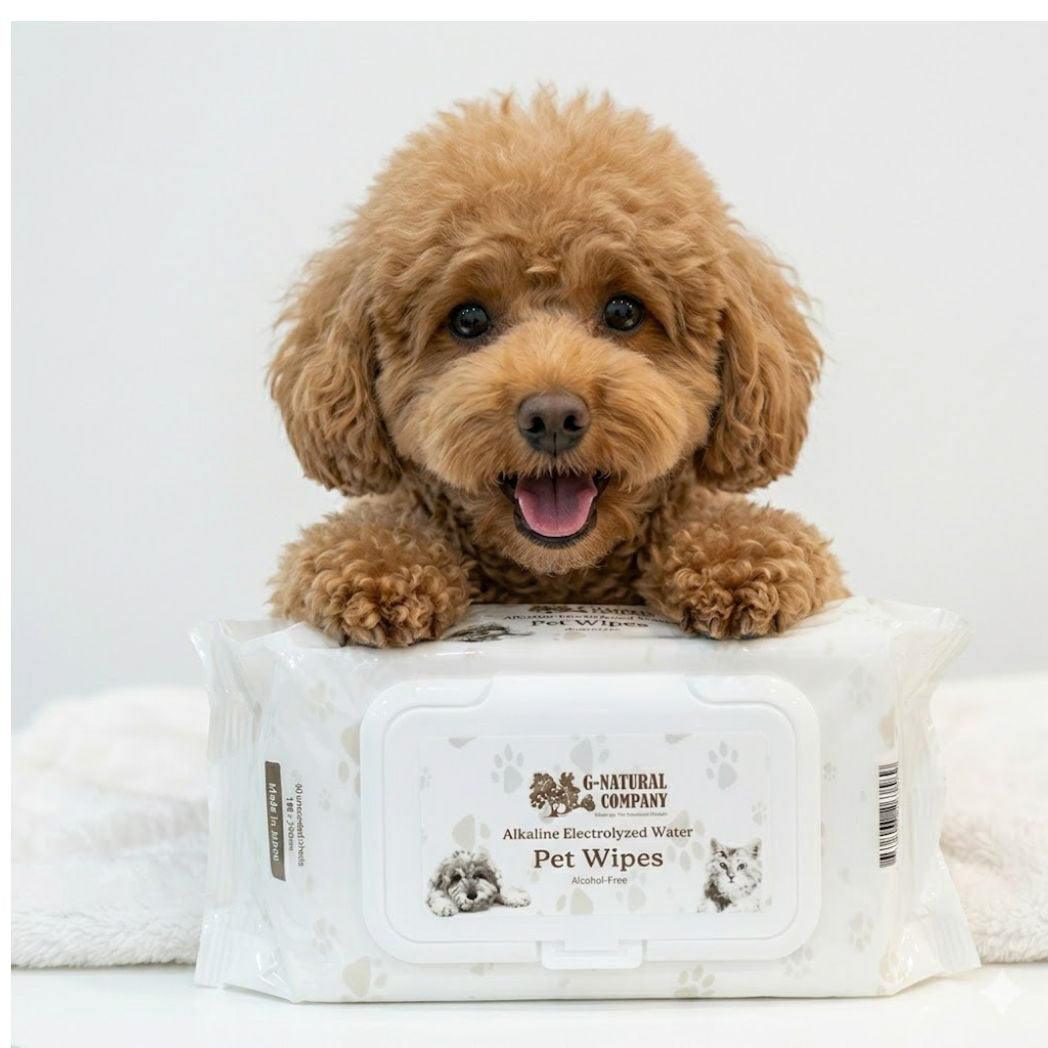 G-Natural Pet Wipes (Alkaline Electrolyzed Water) for Dogs and Cats —fragrance-free and alcohol-free, made in Japan. with dog