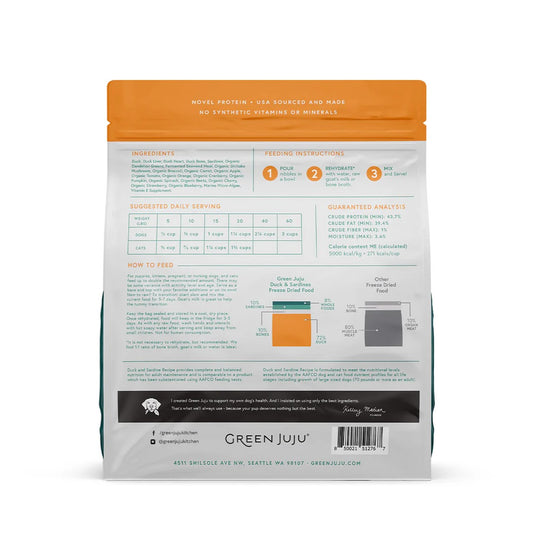 Green Juju Extras Duck & Sardine – Complete & Balanced Freeze-Dried Meal (14oz)