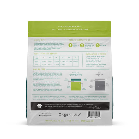 Green Juju Extras Chicken & Sardine – Complete & Balanced Freeze-Dried Meal (14oz)