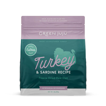 Green Juju Extras Turkey & Sardine Complete & Balanced Freeze-Dried Meal for Dogs and Cats 14oz resealable bag