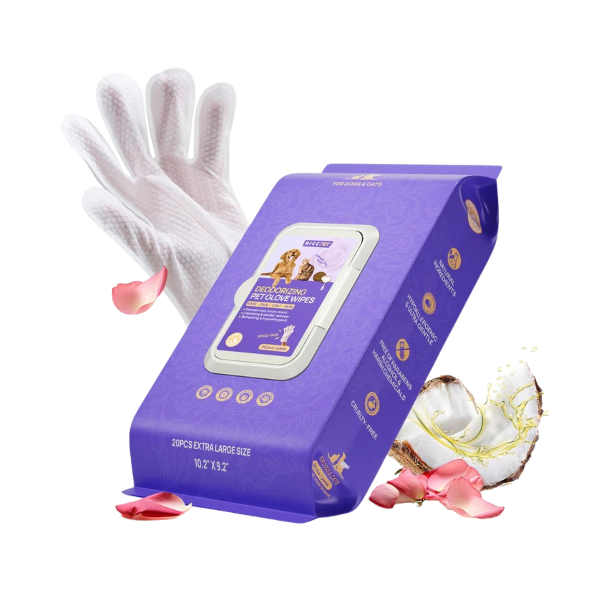 HICC Pet® Deodorizing Glove Wipes for Dogs & Cats