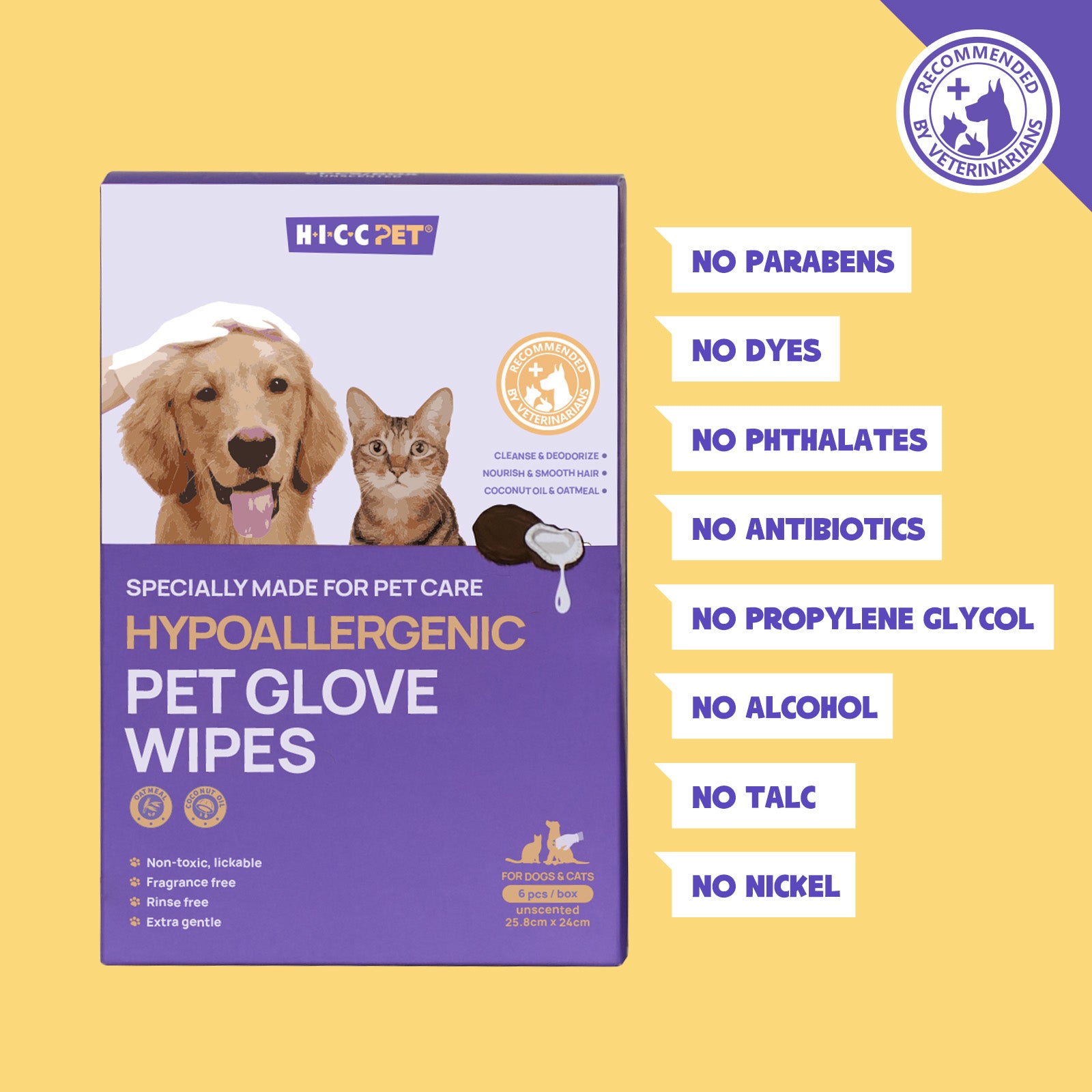 HICC Pet® Hypoallergenic Glove Wipes for Dogs & Cats
