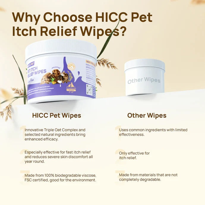 HICC Pet® Itch Relief Wipes for Dogs & Cats — 100pcs (Unscented)