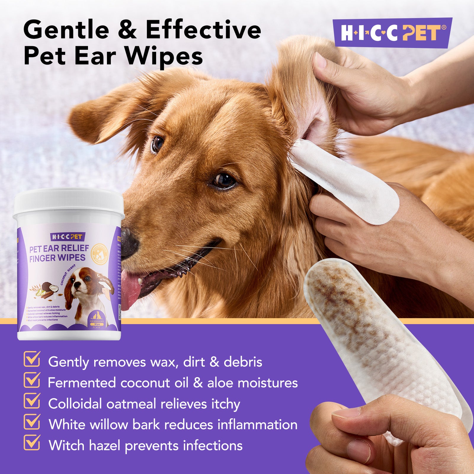 HICC Pet® Ear Relief Finger Wipes for Dogs & Cats