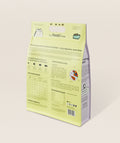 Back panel of Notti Slow-Baked Fresh Chicken & Tuna cat food bag with nutritional data, feeding guide and transition instructions