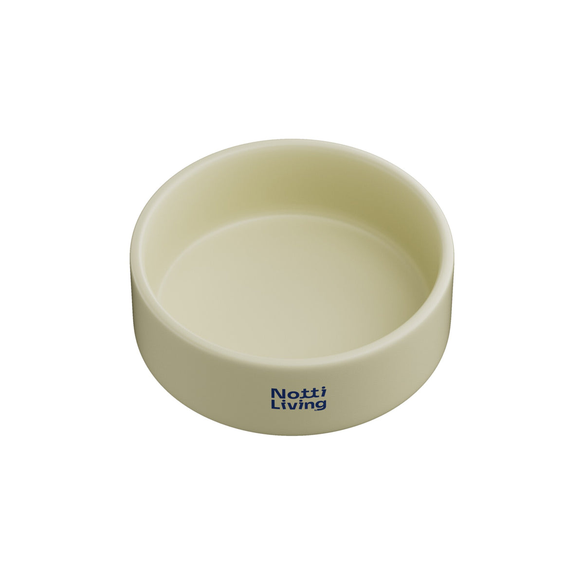 Notti Living 001 ceramic pet food bowl in Vanilla, a cream bowl with navy Notti Living logo