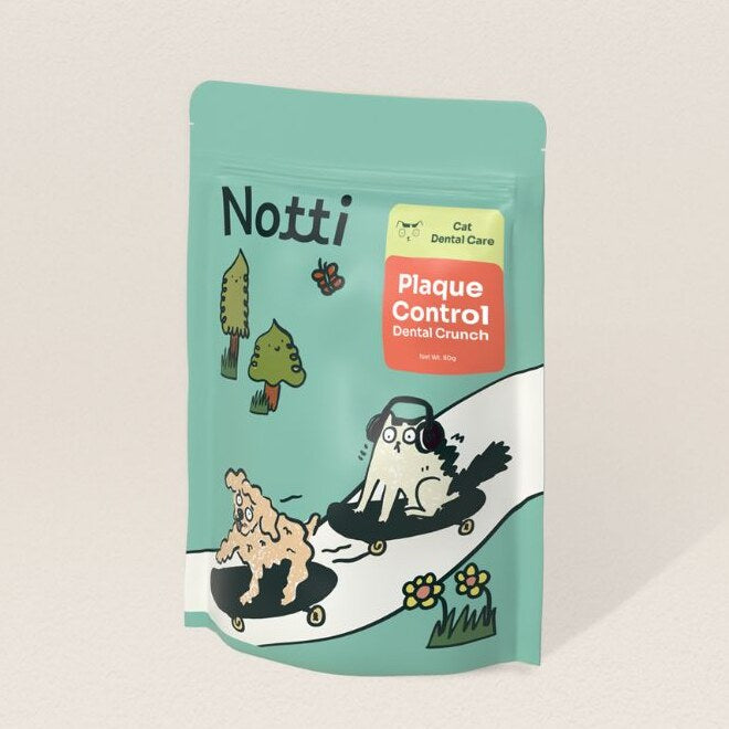 Notti Plaque Control Dental Crunch for cats, resealable pouch of dental care treats