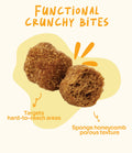 Close-up of Notti Dental Crunch bites showing the porous, honeycomb texture that reaches hard-to-reach spots on teeth