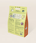 Back panel of Notti Weight Care Chicken & Lamb cat food bag with nutritional data, feeding guide and transition instructions