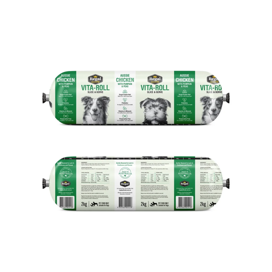 Regal Chicken with Pumpkin and Peas frozen roll dog food 2kg packaging