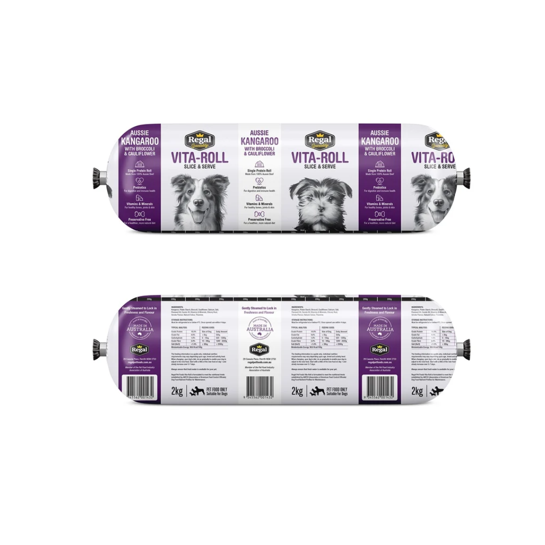 Regal Kangaroo with Broccoli and Cauliflower frozen roll dog food 2kg packaging