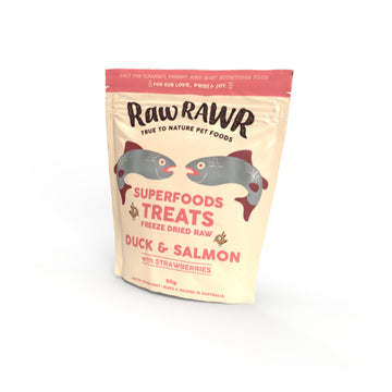 Raw Rawr Treats Duck & Salmon with Strawberries | Kangaroo with Blueberries 50g