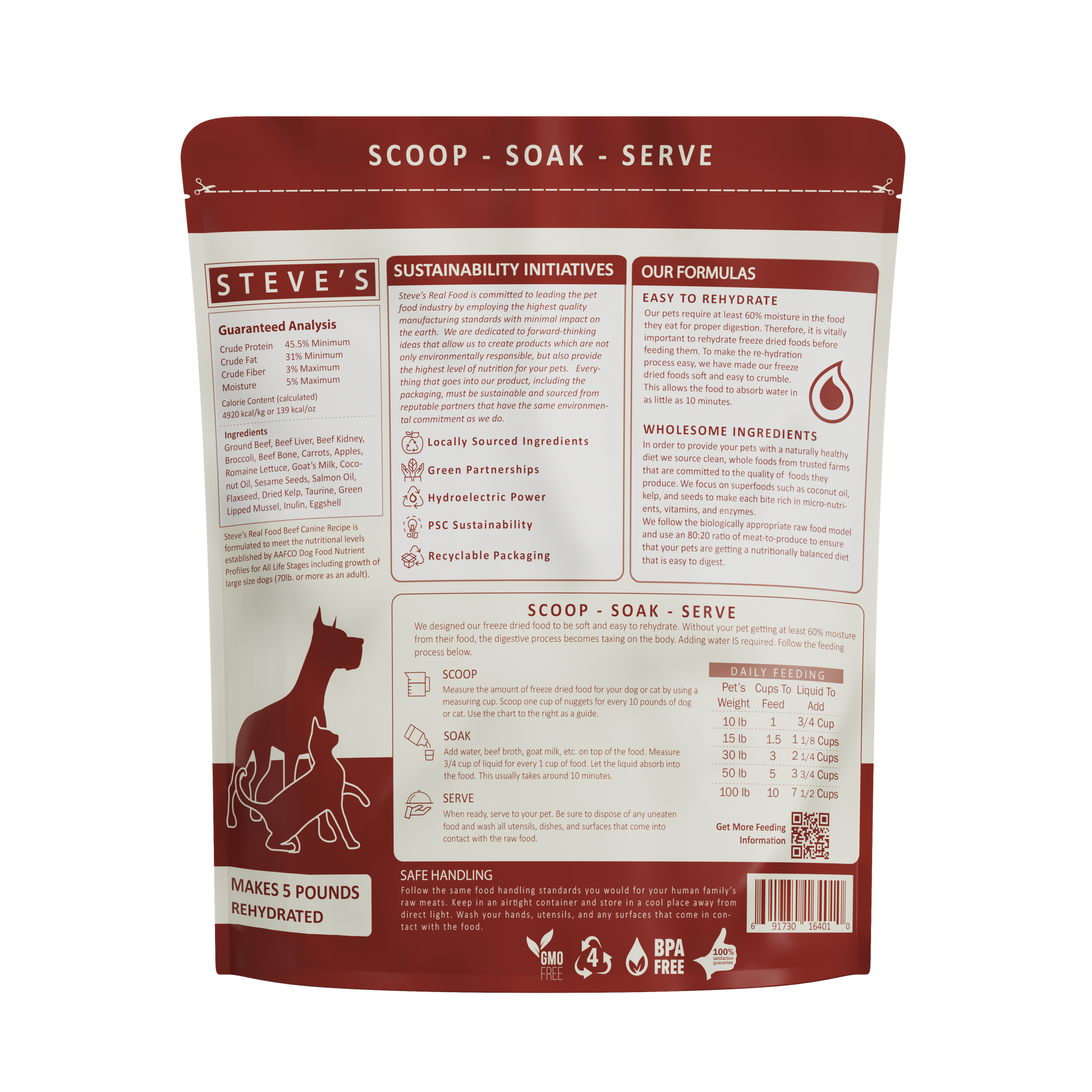 Steve's Real Food Freeze-Dried Beef Nuggets for Dogs & Cats 20oz - Feeding information - available at Pawmrkt Singapore
