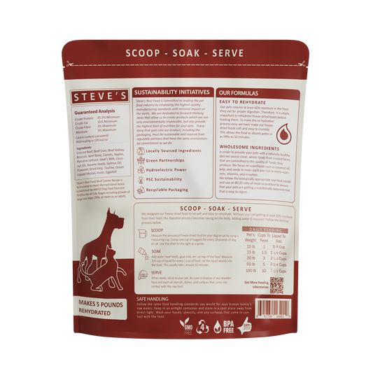 Steve's Real Food Freeze-Dried Beef Nuggets for Dogs & Cats 20oz - Feeding information - available at Pawmrkt Singapore
