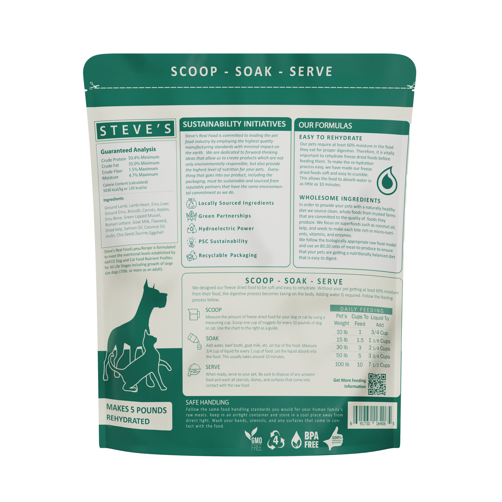 Steve's Real Food Freeze-Dried Lamu (Lamb) Nuggets for Dogs & Cats 20oz - Feeding info. available at Pawmrkt Singapore