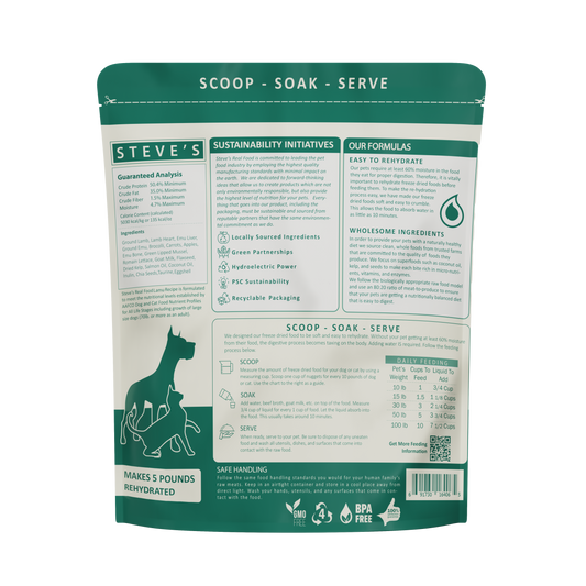Steve's Real Food Freeze-Dried Lamu (Lamb) Nuggets for Dogs & Cats 20oz - Feeding info. available at Pawmrkt Singapore