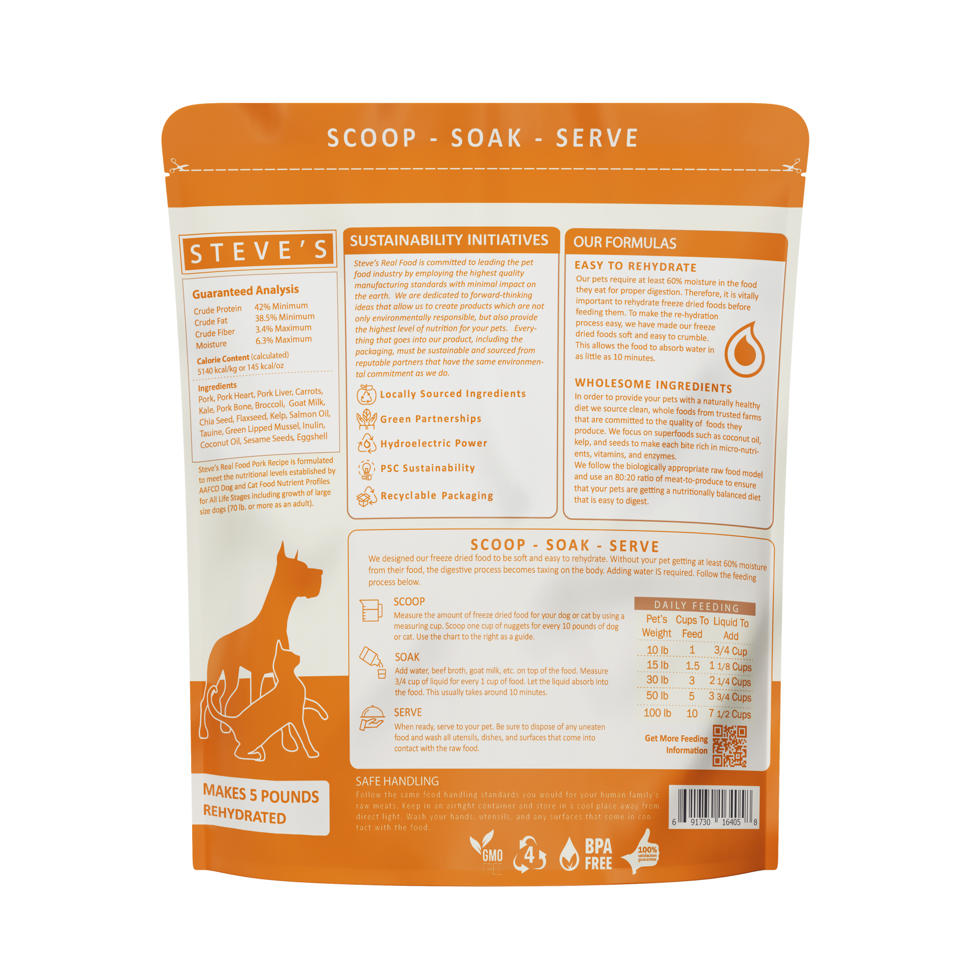 Steve's Real Food Freeze-Dried Pork Nuggets for Dogs & Cats 20oz - Feeding information-available at Pawmrkt Singapore
