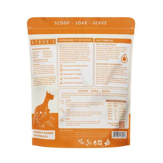 Steve's Real Food Freeze-Dried Pork Nuggets for Dogs & Cats 20oz - Feeding information-available at Pawmrkt Singapore

