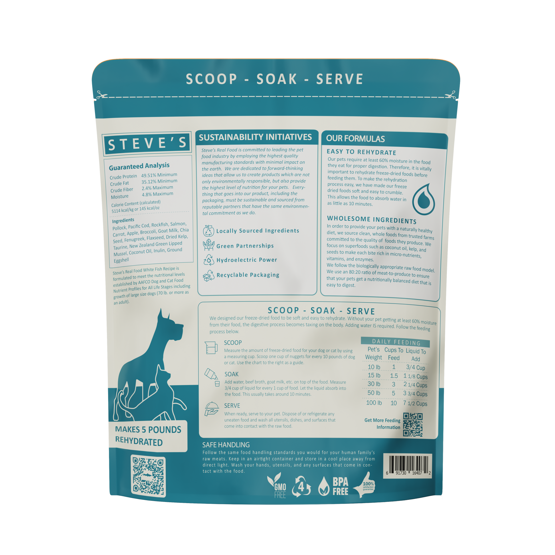 Steve's Real Food Freeze-Dried White Fish Nuggets for Dogs & Cats -Feeding information- Pawmrkt Singapore
