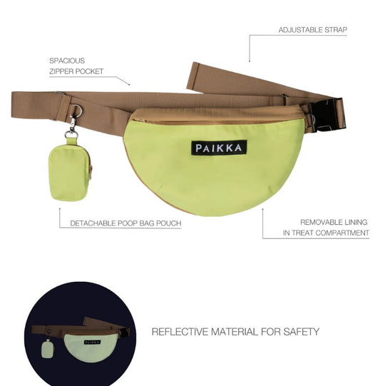PAIKKA reflective treat bag in matcha colour with treat access during evening dog walks
