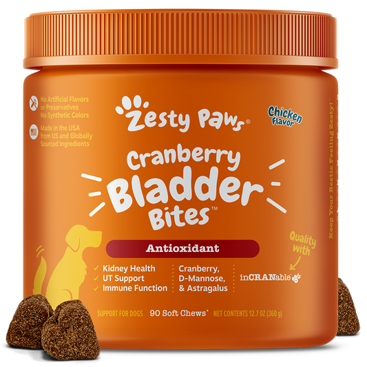 Zesty Paws Dog Cranberry Bladder Bites Antioxidant Chicken 90 soft chews